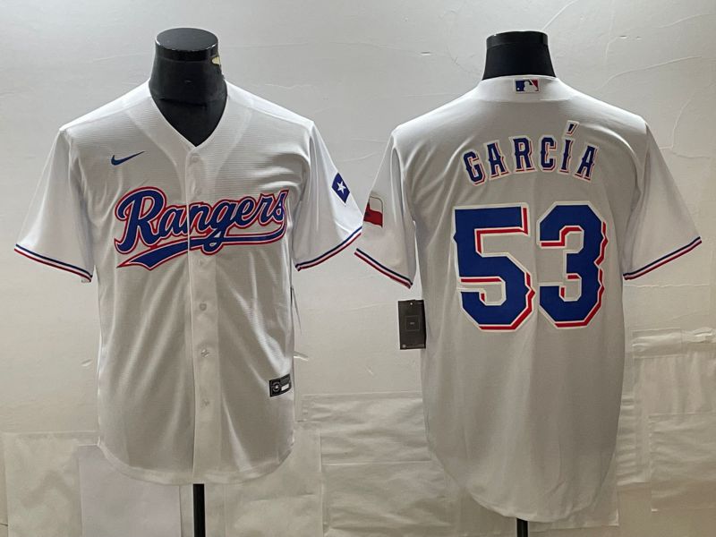 Men Texas Rangers 53 Garcia White Game Nike 2023 MLB Jersey style 1